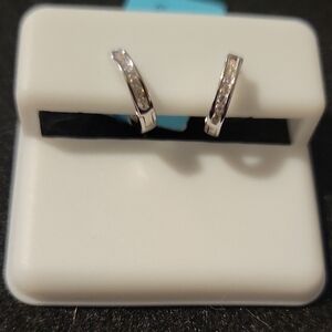 Source Unknown Sterling Silver Huggie Earrings with Clear Moissanite Stones